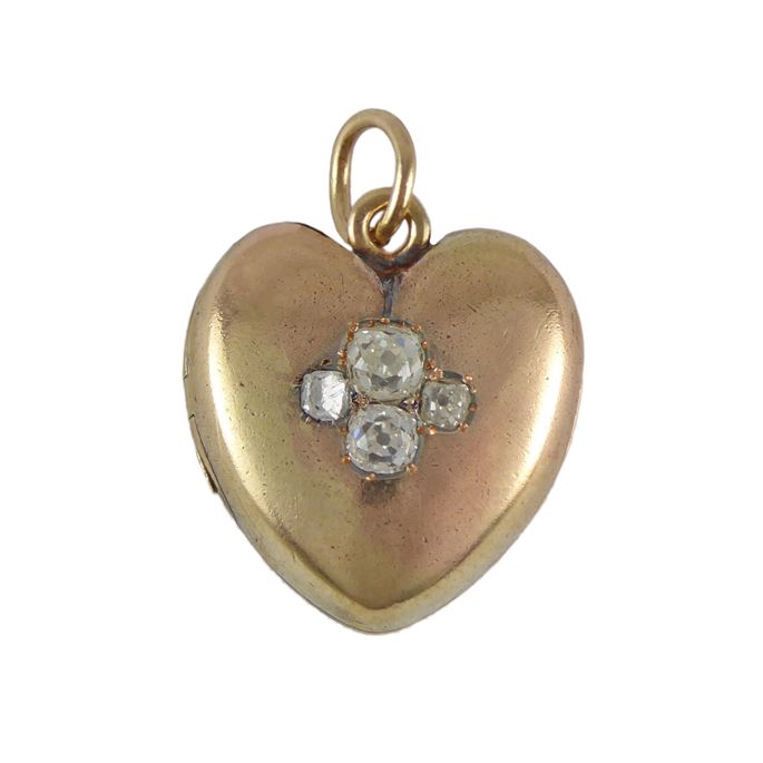 19th century gold and diamond quatrefoil cluster heart pendant, c.1850, | MasterArt